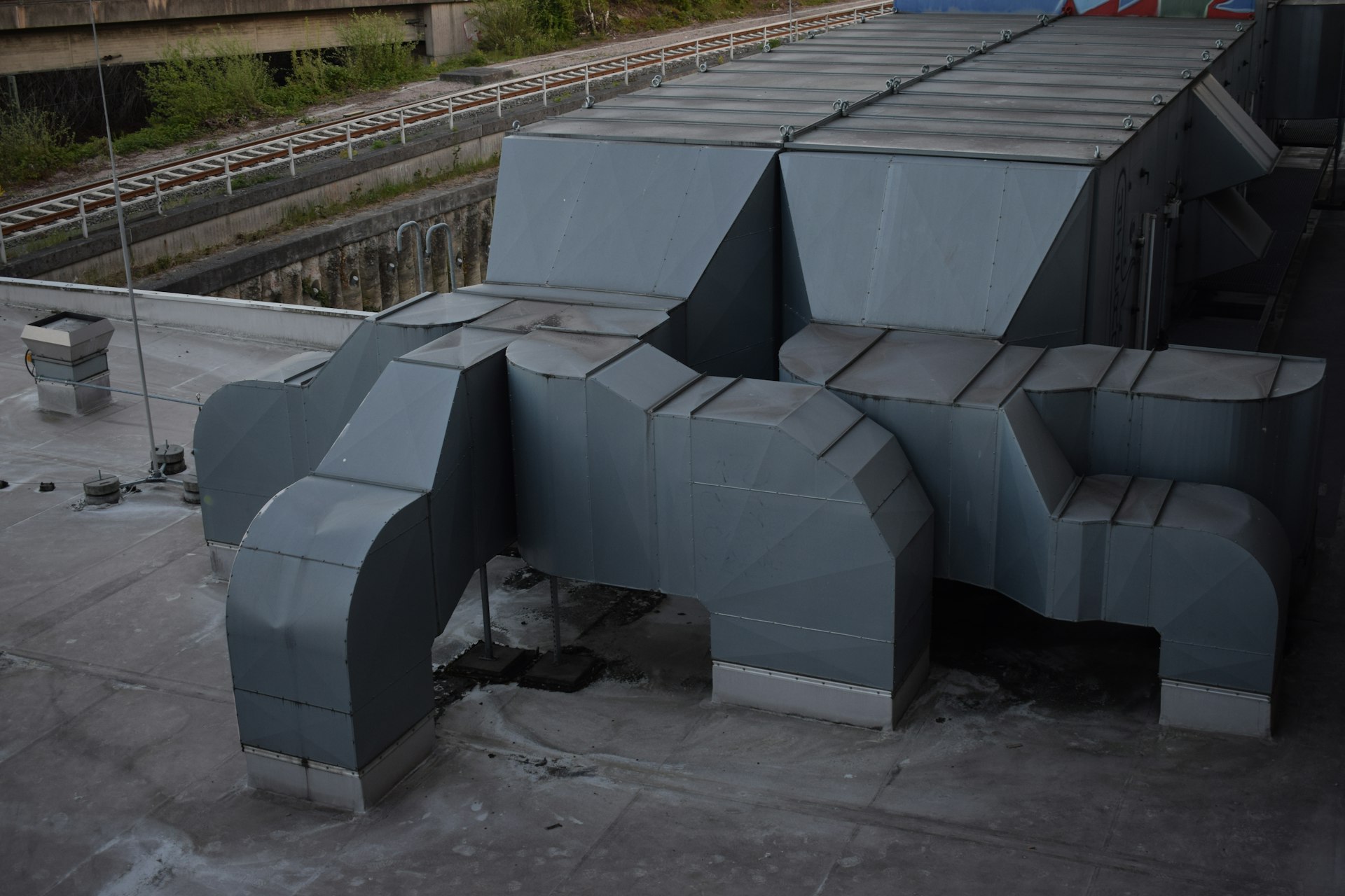 Commercial ductwork on a rooftop installation